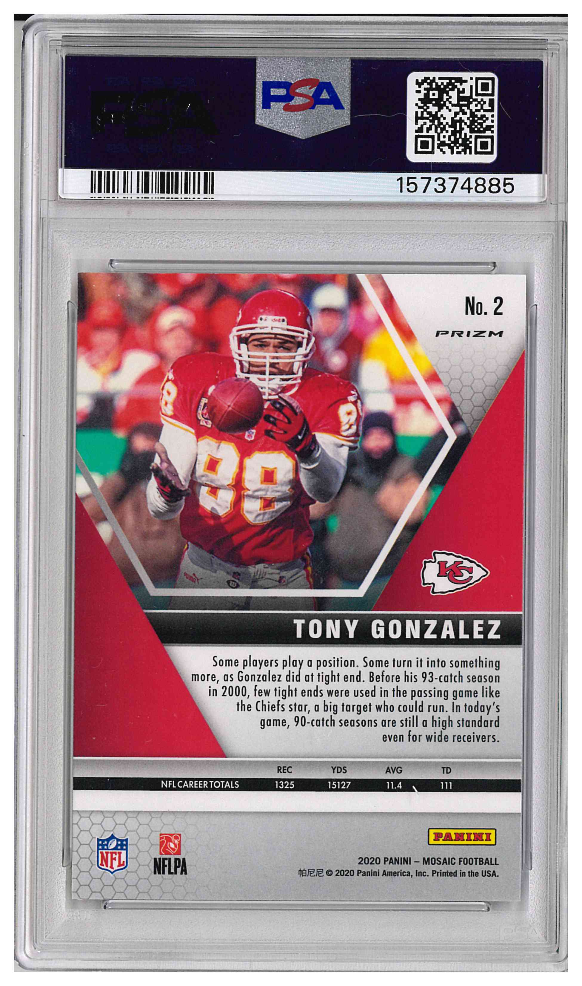 2020 PANINI MOSAIC #2 TONY GONZALEZ RED MOSAIC, reverse