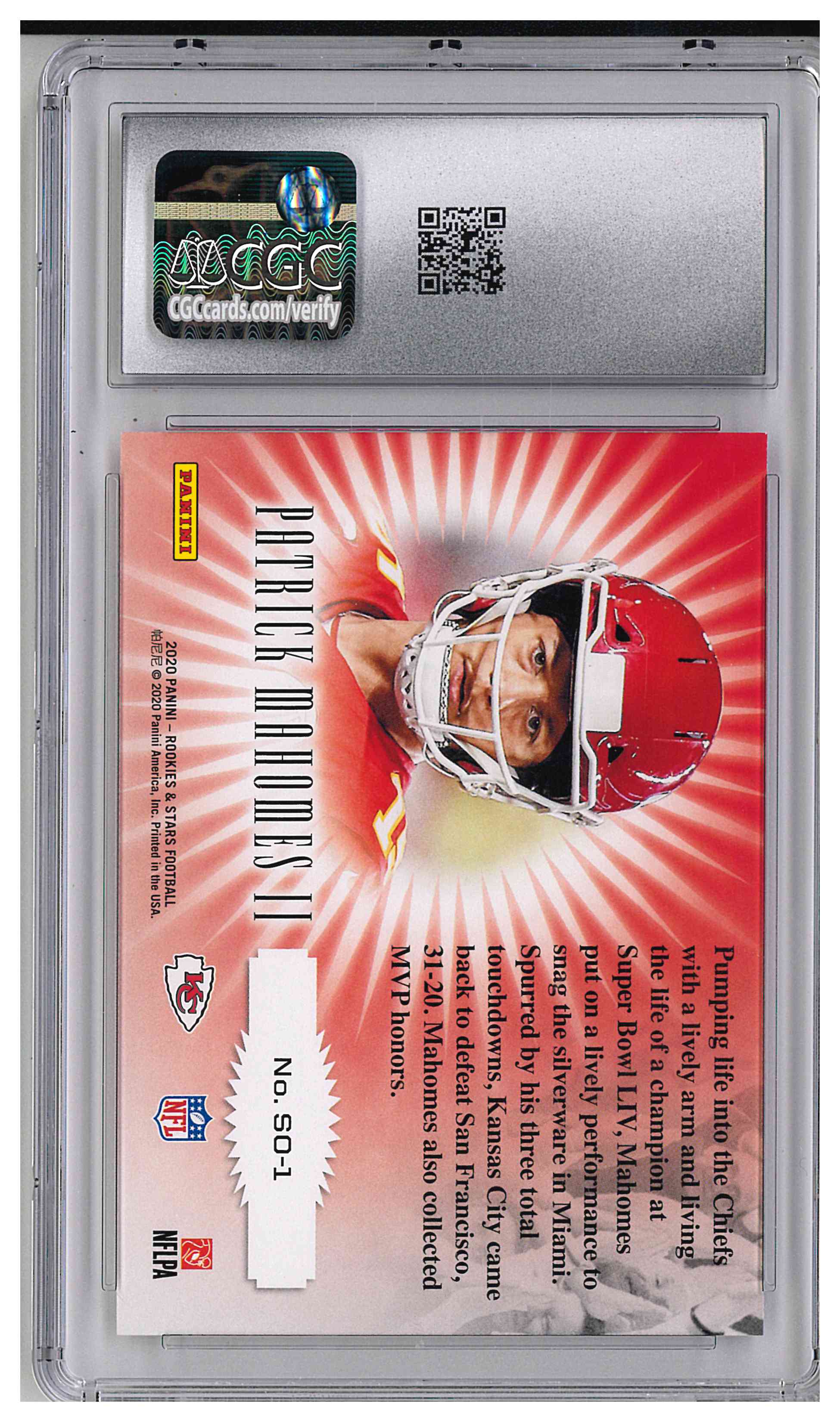 2020 PANINI ROOKIES & STARS STANDING OVATION #SO1 PATRICK MAHOMES II, reverse