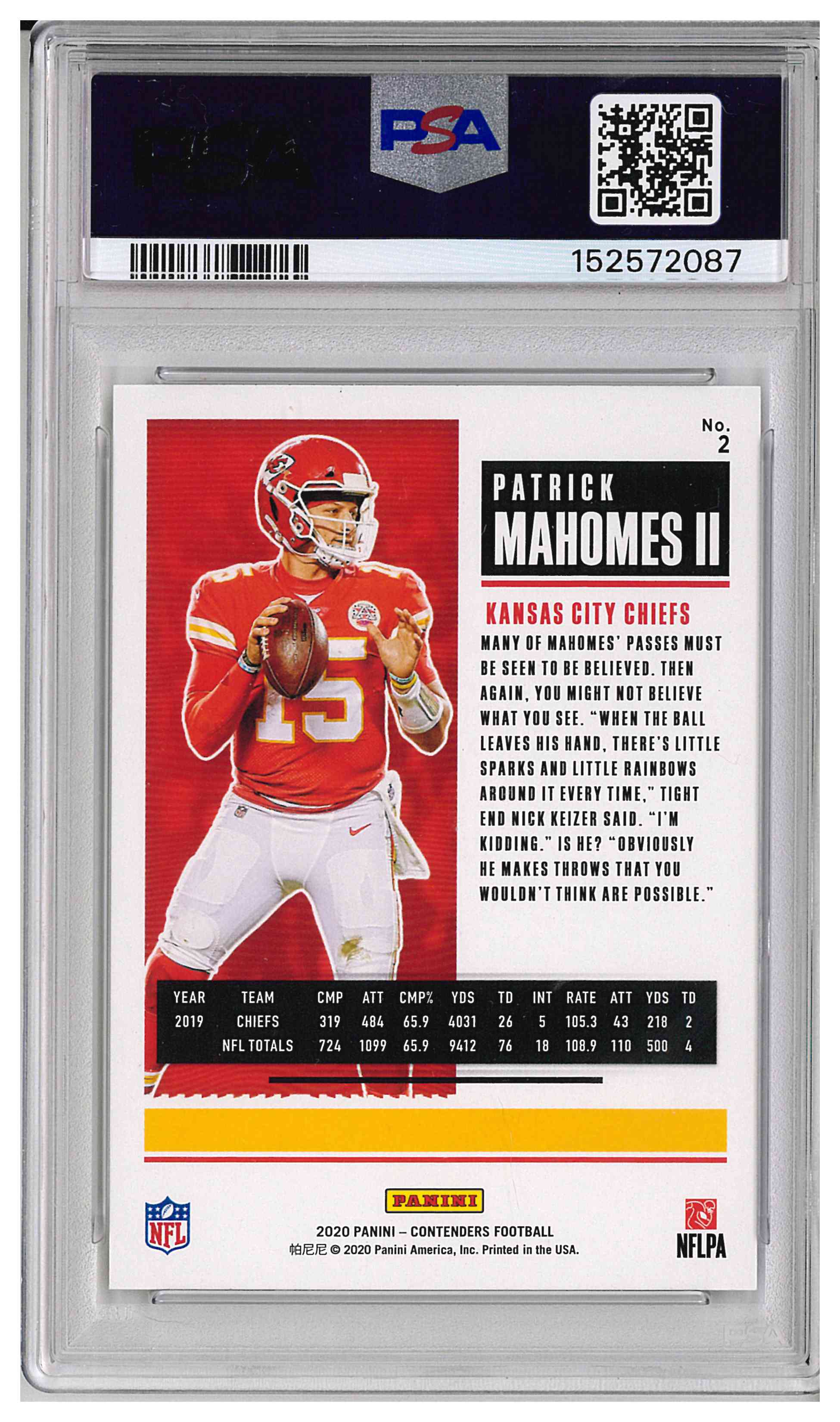 2020 PANINI CONTENDERS #2 PATRICK MAHOMES II, reverse