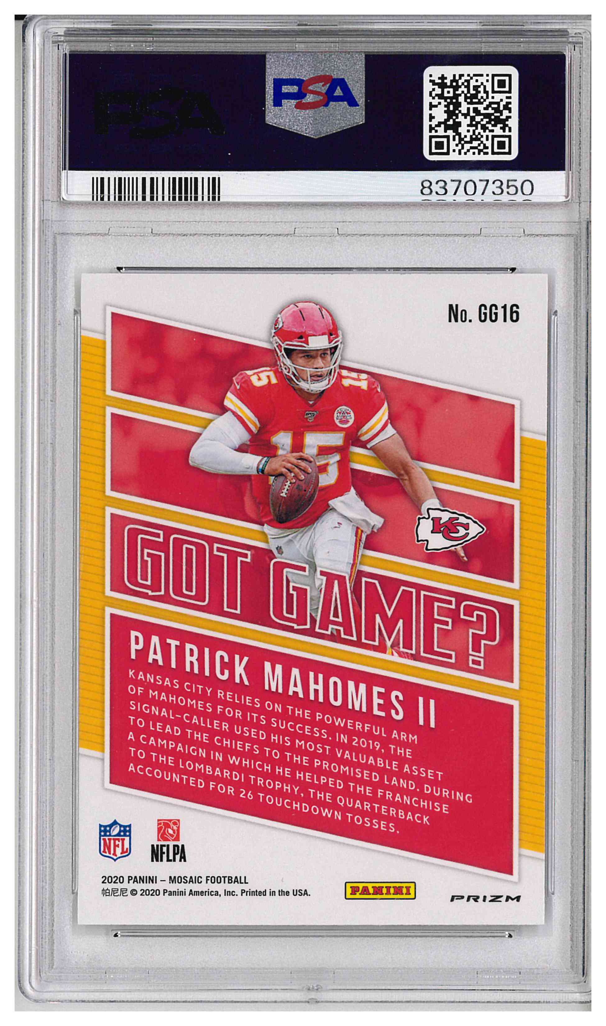 2020 PANINI MOSAIC GOT GAME? #GG16 PATRICK MAHOMES II MOSAIC, reverse
