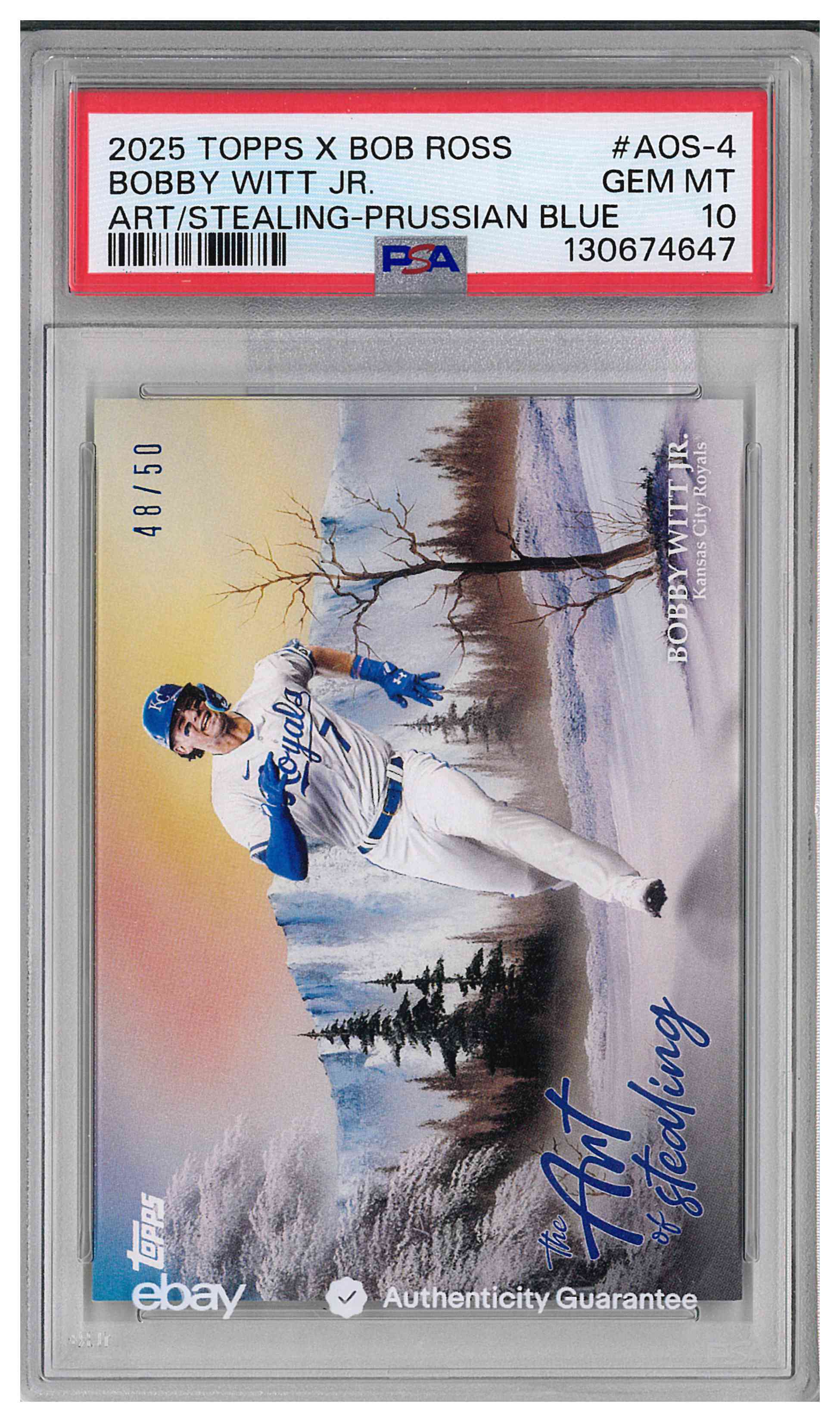 2025 TOPPS X BOB ROSS THE JOY OF BASEBALL THE ART OF STEALING #AOS-4 BOBBY WITT JR. PRUSSIAN BLUE 48/50