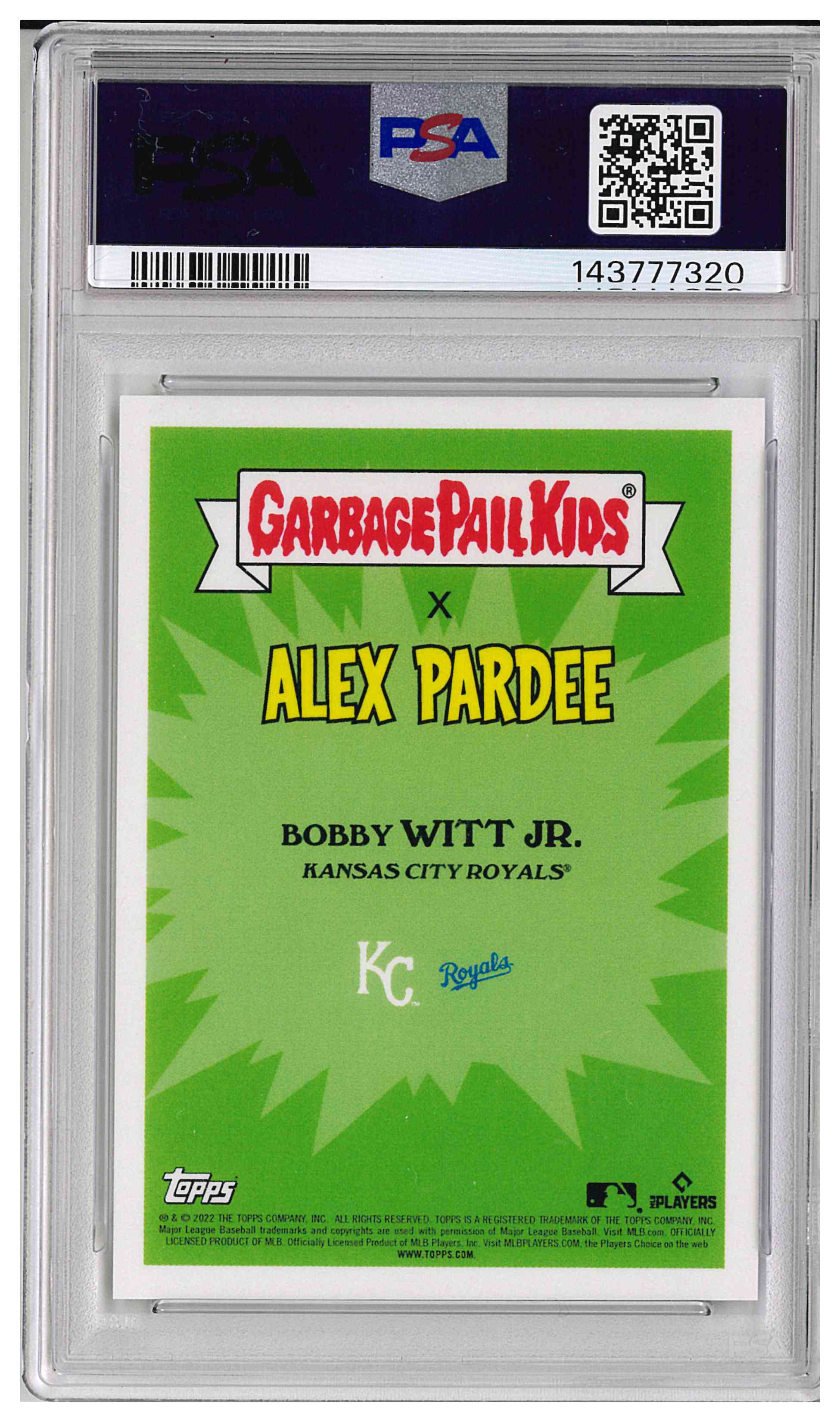 2022 TOPPS GARBAGE PAIL KIDS GPK X MLB SERIES 2 ALEX PARDEE #11b ROY AL FLUSH, reverse