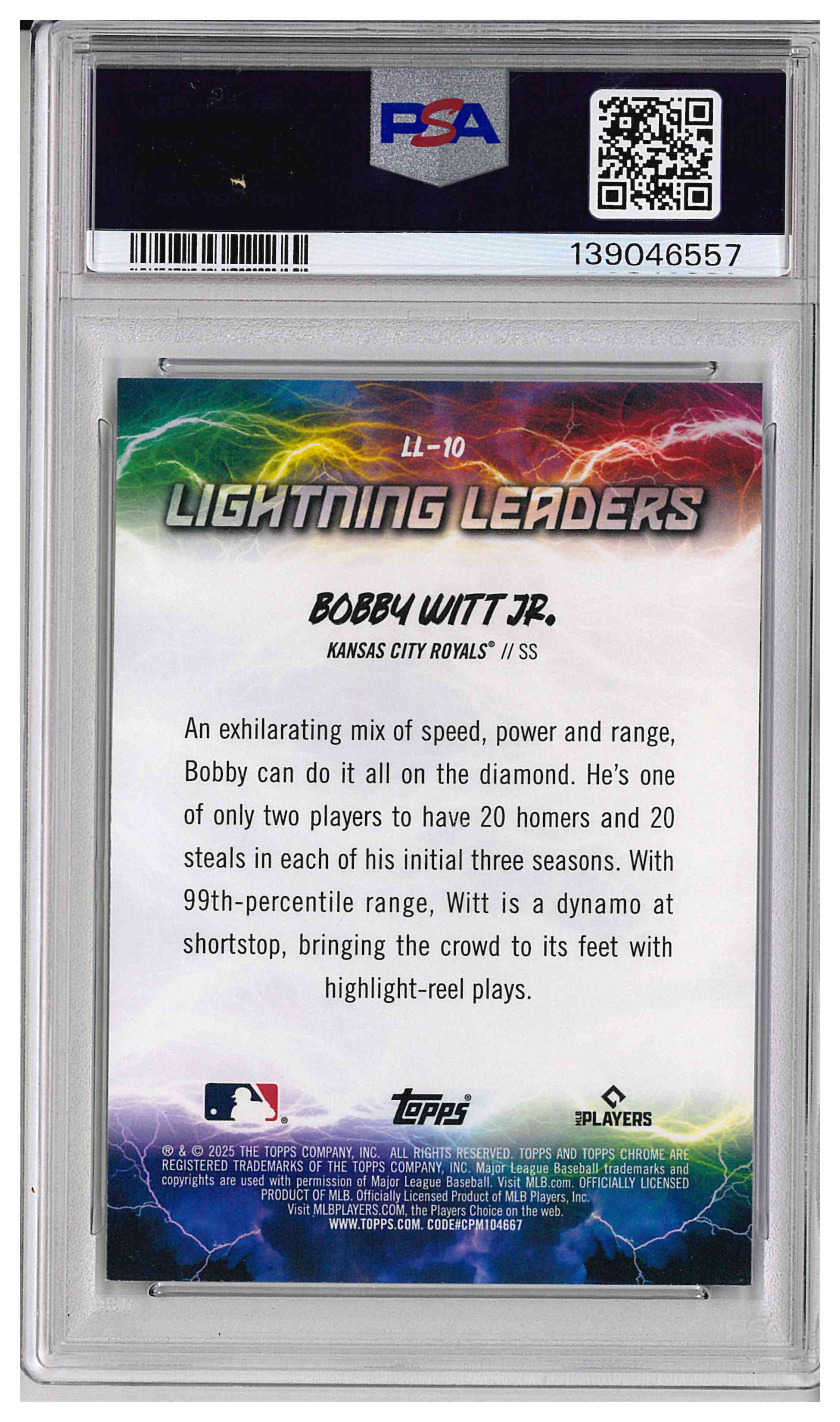 2025 TOPPS CHROME LIGHTNING LEADERS #LL10 BOBBY WITT JR., reverse