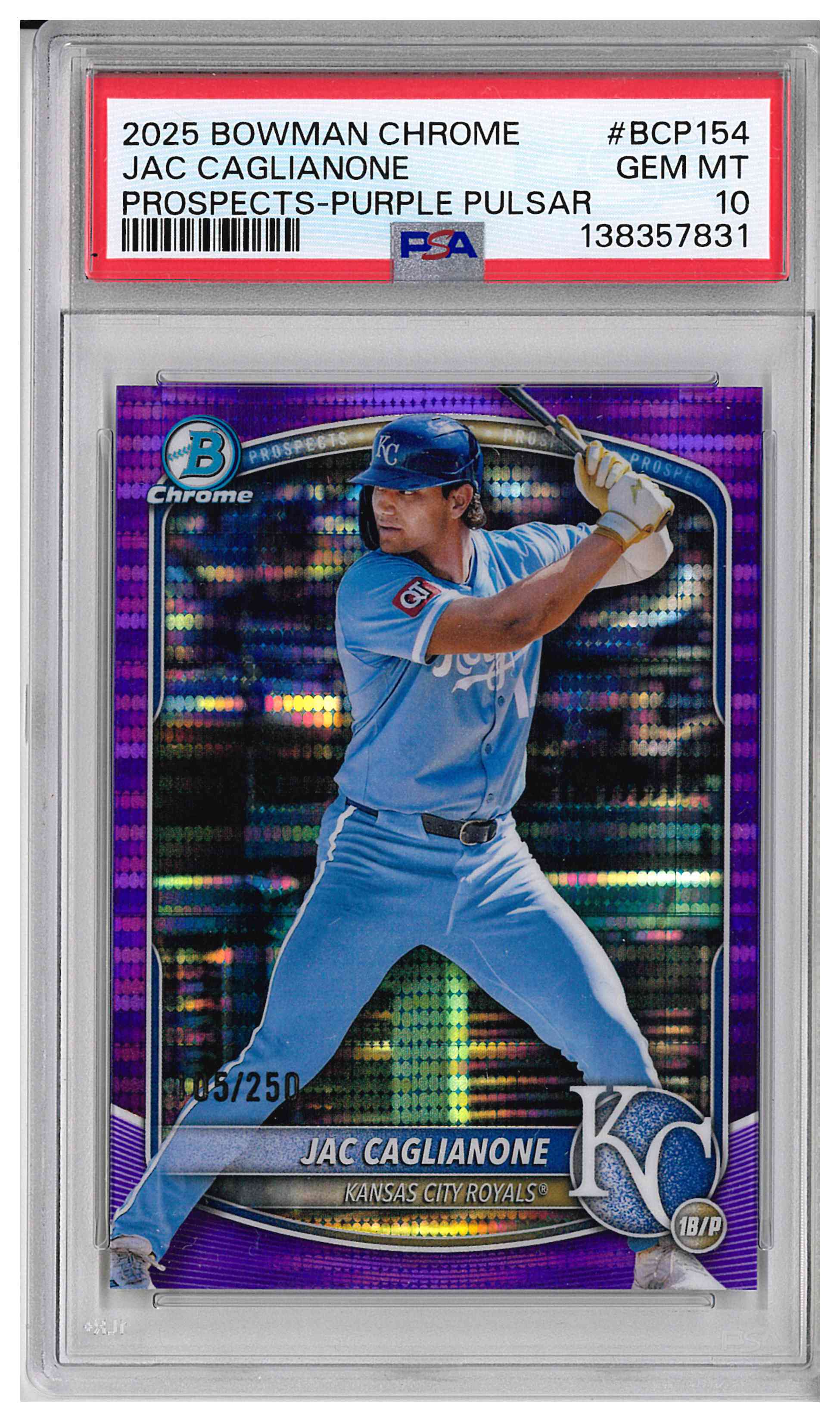 2025 BOWMAN CHROME PROSPECTS #BCP154 JAC CAGLIANONE PURPLE PULSAR 105/250